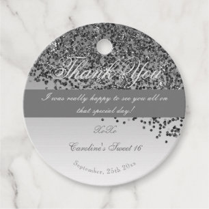 Sweet 16, Falling Black Gold Glitter Favour Tags