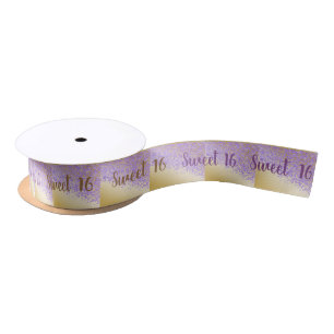 Sweet 16 Falling Purple Glitter on Shiny Gold Satin Ribbon