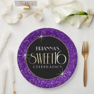Sweet 16 Faux Purple Glitter Paper Plate