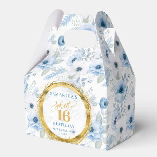 Sweet 16 Favour Box Blue Pastel Floral Gold Sparkl