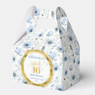 Sweet 16 Favour Box Boho Dusty Blue Floral Sparkle