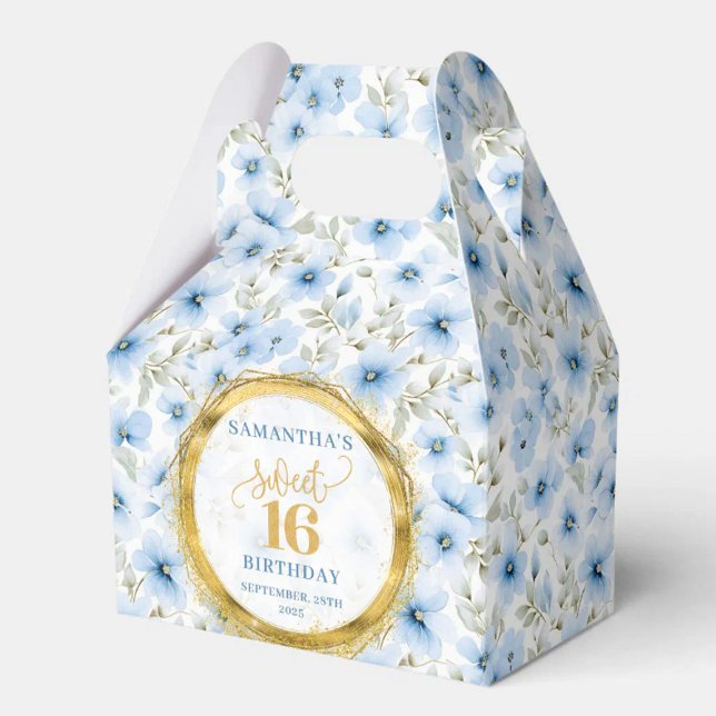 Sweet 16 Favour Box Dusty Blue Boho Floral Glitter (Sweet 16 Favor Box Dusty Blue Boho Floral Glitter)