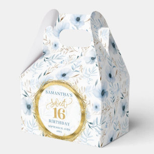 Sweet 16 Favour Box Dusty Blue Floral Gold Glitter