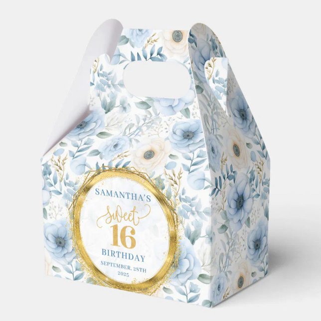 Sweet 16 Favour Box Light Blue Watercolor Flowers  (Sweet 16 Favor Box Light Blue Watercolor Flowers)