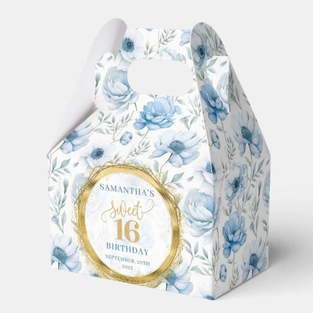 Sweet 16 Favour Box Pastel Blue Boho Floral Sparkl (Sweet 16 Favor Box Pastel Blue Boho Floral Sparkle)