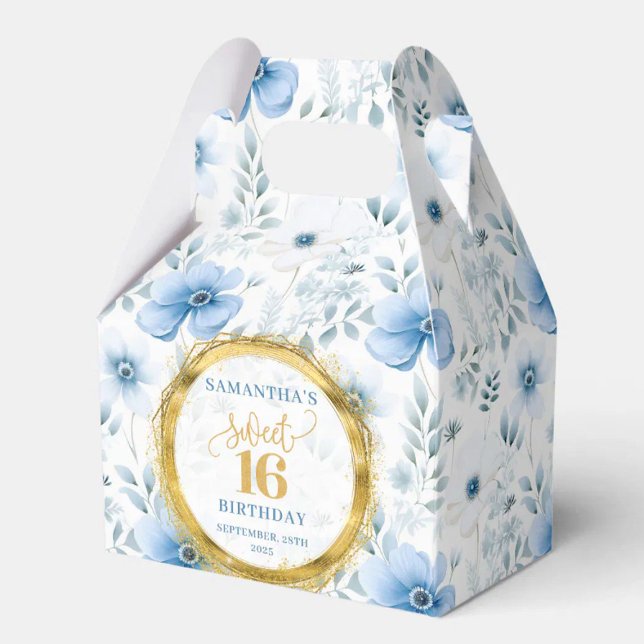 Sweet 16 Favour Box Watercolor Blue Boho Flowers  (Sweet 16 Favor Box Watercolor Blue Boho Flowers)