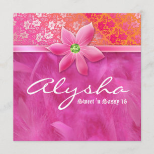 Sweet 16 Feather Boa Lace Floral Pink Invitation
