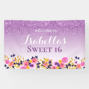 Sweet 16   Floral Dripping Glitter Banner