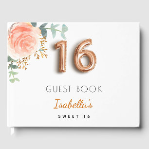 Sweet 16 floral rose gold eucalyptus monogram guest book