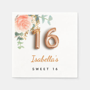 Sweet 16 floral rose gold eucalyptus monogram  napkin