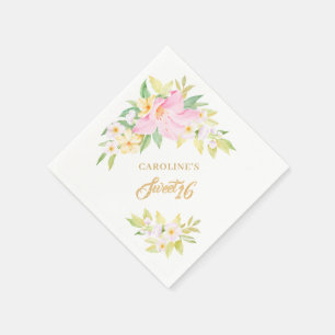 Sweet 16 Floral Watercolor Blush Pink Elegant Napkin