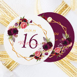 Sweet 16 floral white burgundy name favour tags<br><div class="desc">A 16th birthday Thank You tag with templates for Your name, date, and the text: thank you On front: Trendy bohemian boho style. Decorated with watercolored roses in burgundy and pink. Elegant white background on front. A faux gold geometric frame and templates for your name, age 16 and date. Text...</div>