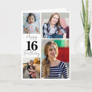 Sweet 16 Four Photo Collage Name Keepsake Card
