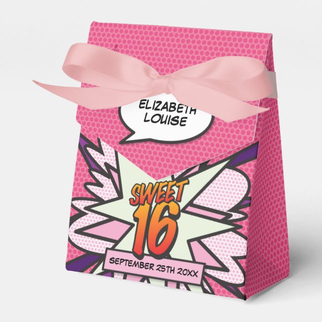 Sweet 16 Fun Girly Pink Comic Book Modern Birthday Favour Box (Front Side)
