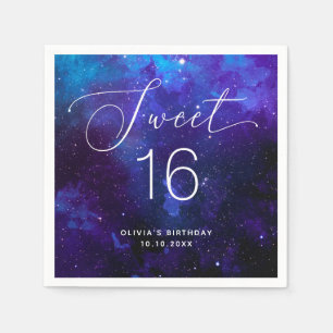 Sweet 16 Galaxy Birthday   Cosmic Sixteen Party Napkin