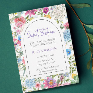 Sweet 16 garden wildflowers invitation
