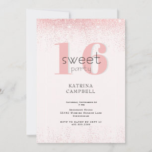 Sweet 16 Glam Pink Glitter Birthday Party  Invitation
