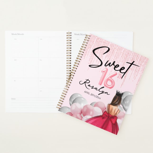 Sweet 16 Glam Rose Gold White Balloons Planner (Display)