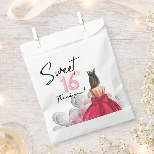 Sweet 16 Glam Rose Pink White Balloons Favour Bags (Clipped)