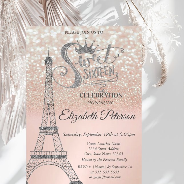 Sweet 16 Glitter Bokeh Ombre,Eiffel Tower Sweet 16 Invitation (Creator Uploaded)