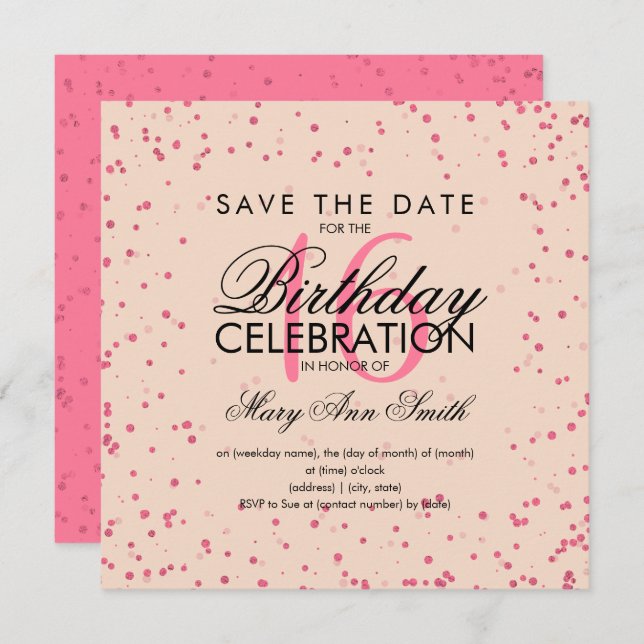 Sweet 16 Glitter Dots Rose Gold Blush Pink Invitation (Front/Back)