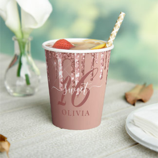 Sweet 16 Glitter Drips Party Paper Cup