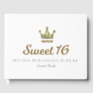 Sweet 16 Glitter Gold Crown Princess Guest Book
