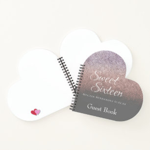 Sweet 16 Glitter Ombre Guest Heart Notebook