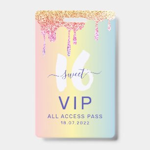 Sweet 16 Glitter Pastel Shades Birthday Invitation ID Badge
