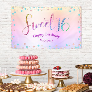 Sweet 16 Glitter Rainbow Ombre Confetti Birthday Banner