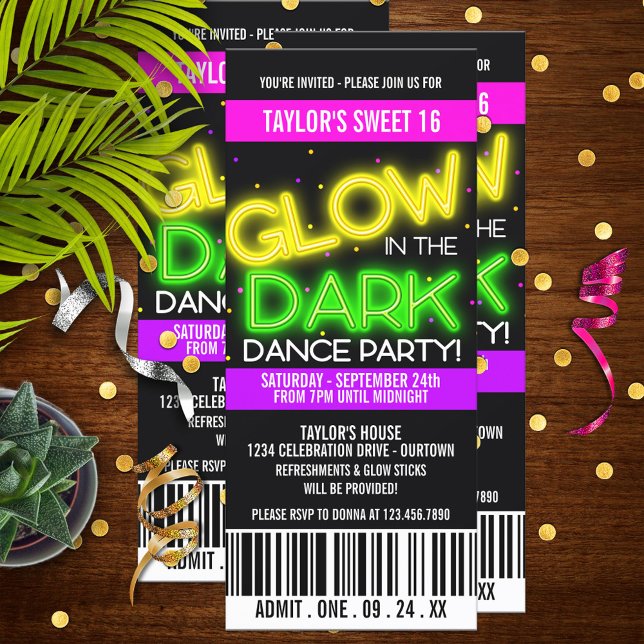 Sweet 16 Glow in the Dark Dance Party Invitation (Creator Uploaded)