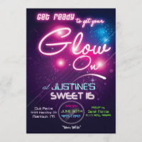 Sweet 16 Glow Party Eighties 80s Invitation
