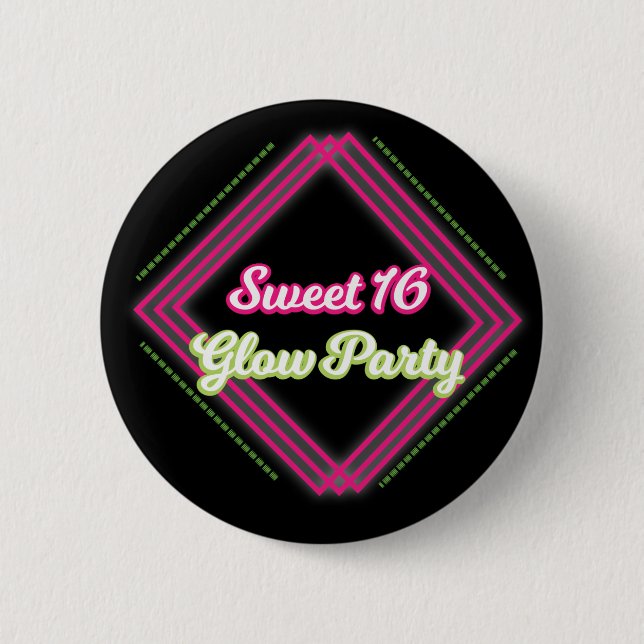 Sweet 16 Glow Party Favour Button Pins (Front)