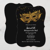 Sweet 16 Gold Mask Masquerade Invitation