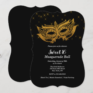 Sweet 16 Gold Mask Masquerade Invitation