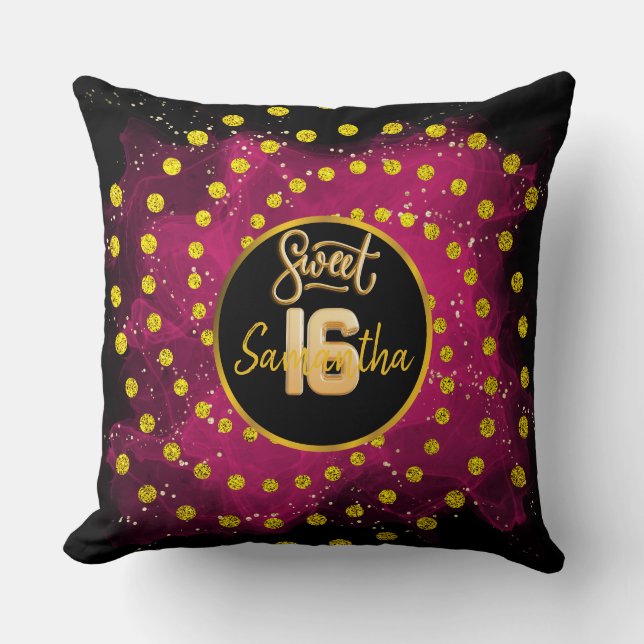 Sweet 16 Golden glitter name script throw pillow (Front)