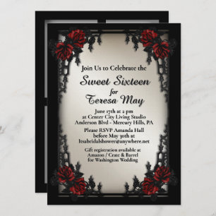 Sweet 16 Gothic Red Rose with Four Photos Area Invitation