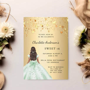Sweet 16 greeb gold dress stars invitation