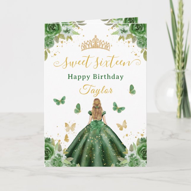 Sweet 16 Green Princess Blonde Girl Card (Front)