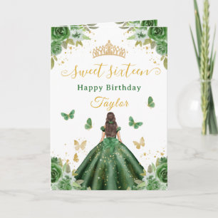 Sweet 16 Green Princess Brunette Girl Card