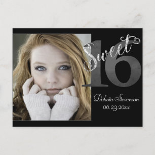 Sweet 16   Grey Grunge Faux Silver Glitter Photo Postcard