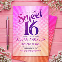 Sweet 16 Groovy Pink Orange Gradient Retro Boho