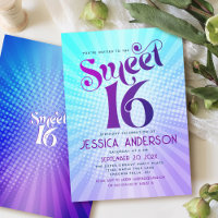 Sweet 16 Groovy Purple Blue Gradient Retro Boho
