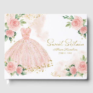 Sweet 16 Guest Book Blush Pink Gown Floral