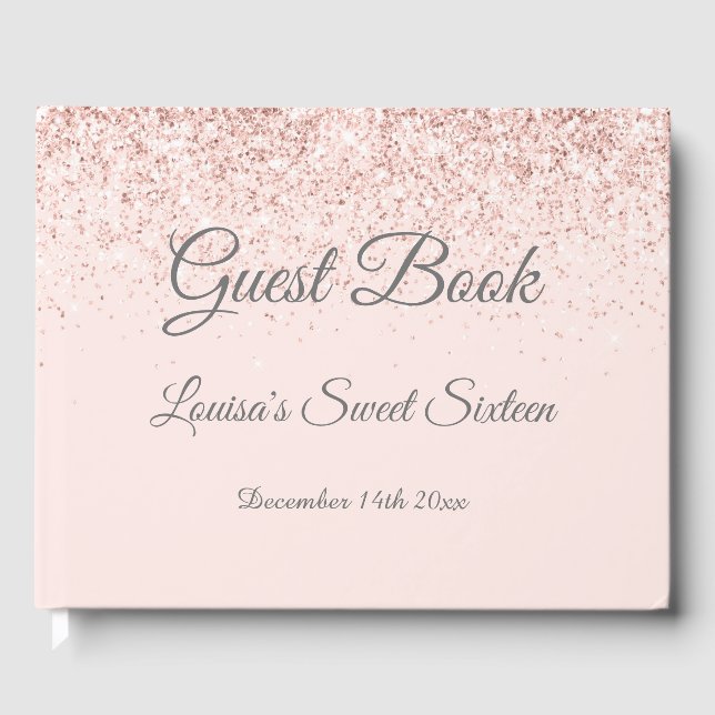 Sweet 16 Guest Book Rose Gold & Blush Pink Glitter (Front)