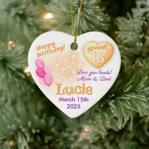 Sweet 16 happy Birthday Girl Daughter heart gift Ceramic Tree Decoration
