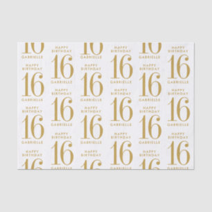 Sweet 16 Happy Birthday Gold Name and Age Tissue Paper