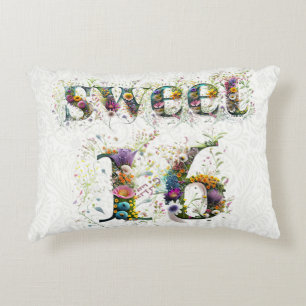Sweet 16 Happy Birthday Wildflowers Text Decorative Cushion