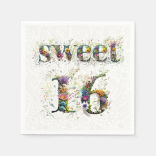 Sweet 16 Happy Birthday Wildflowers Text Napkin