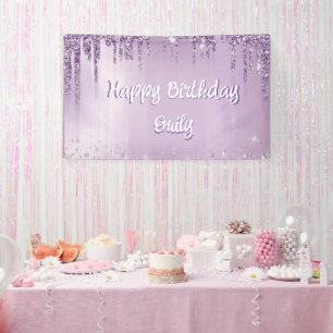 Sweet 16 Happy Birthday Your Name Glitter Banner